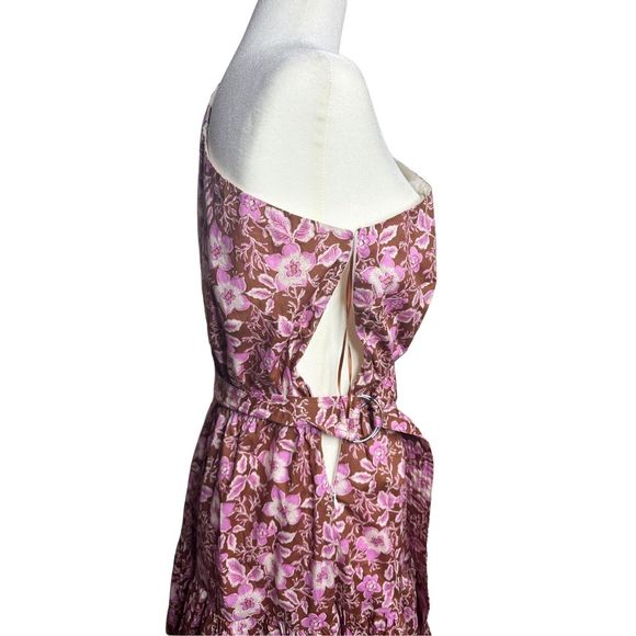 Jason Wu One Shoulder Puff Sleeve Floral Belted‎ Mini Dress Pink Tan Size Large - Picture 5 of 7